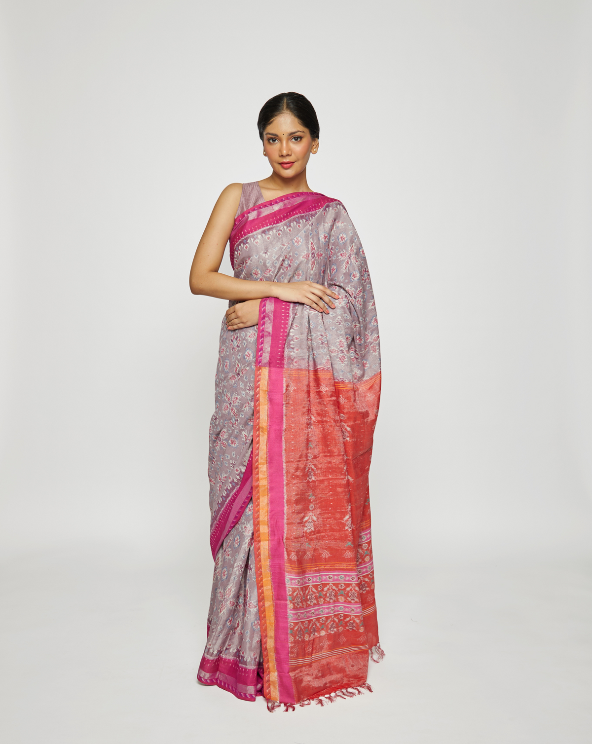 Dhavalah Handwoven Ikat Eri Silk Saree