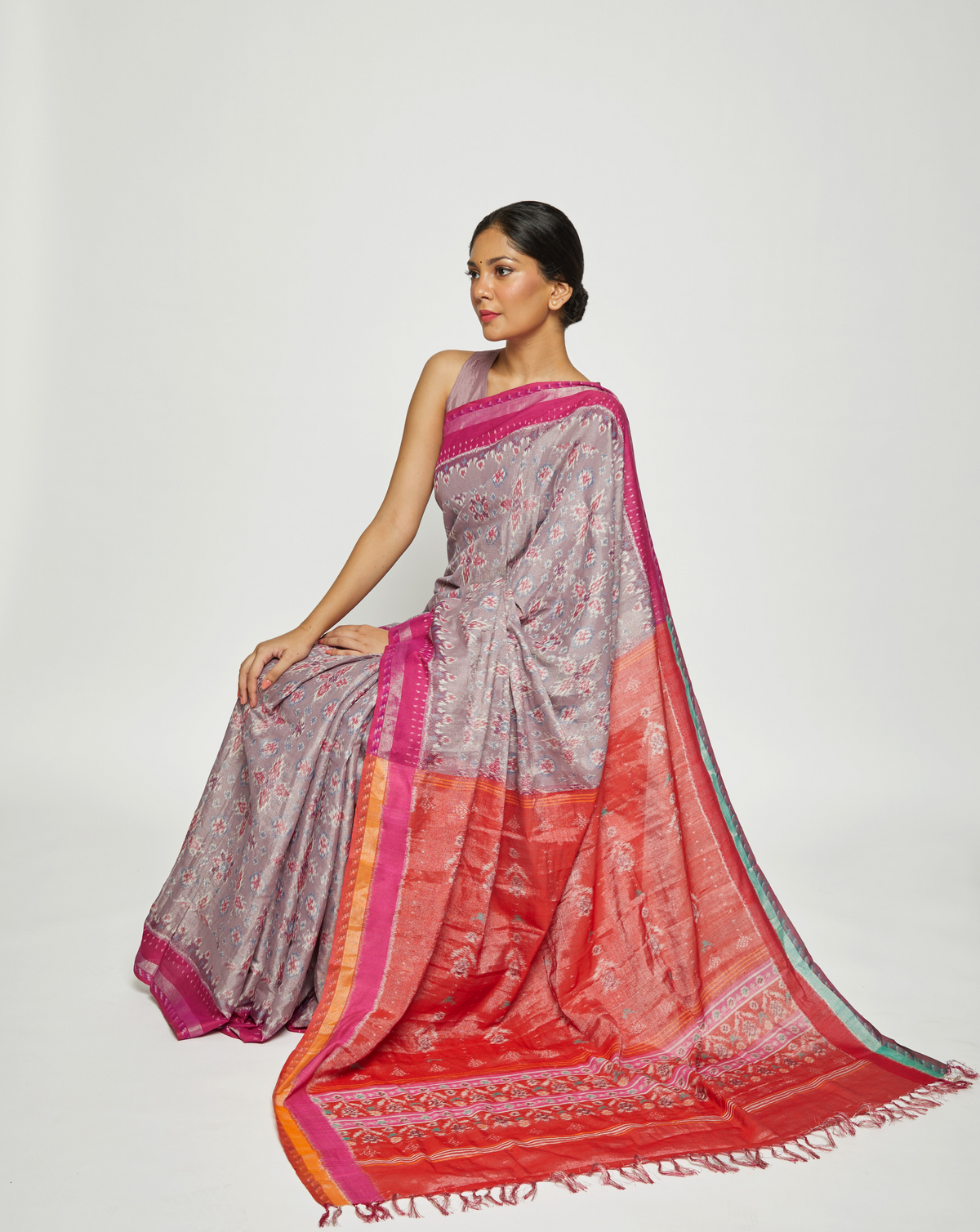 Dhavalah Handwoven Ikat Eri Silk Saree