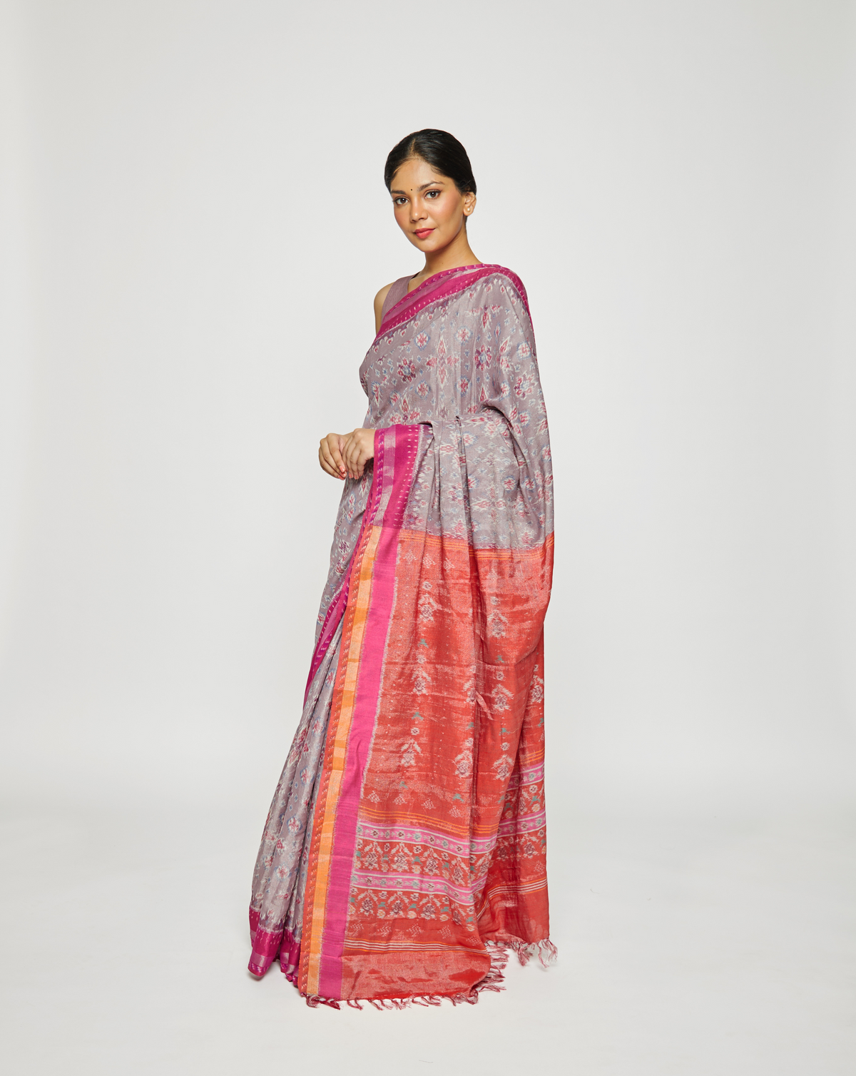 Dhavalah Handwoven Ikat Eri Silk Saree