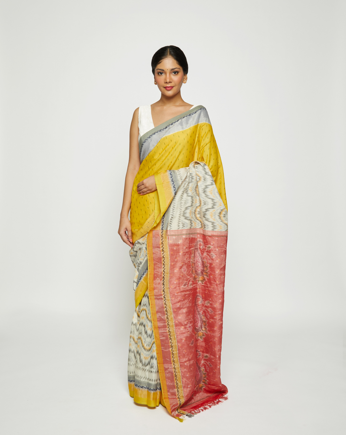 Haridrābhaḥ Handwoven Ikat Eri Silk Saree