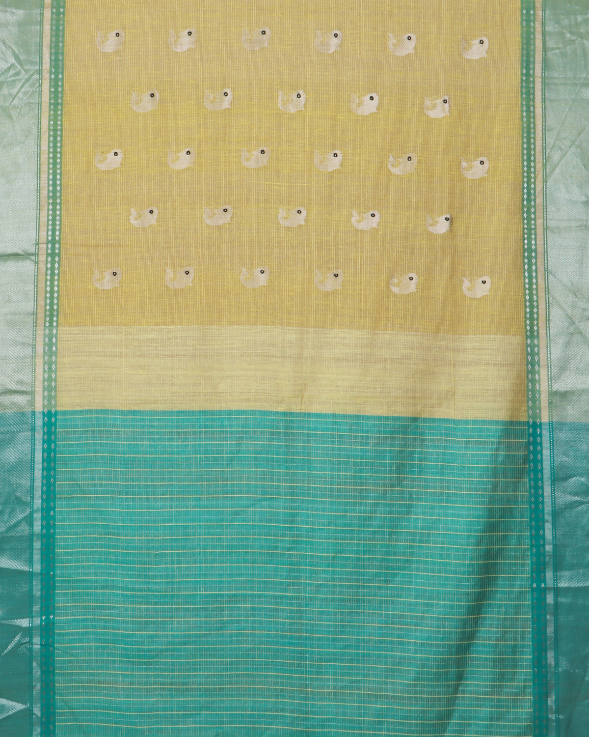 Ekvira Lemon Yellow+Green Eri Silk Saree