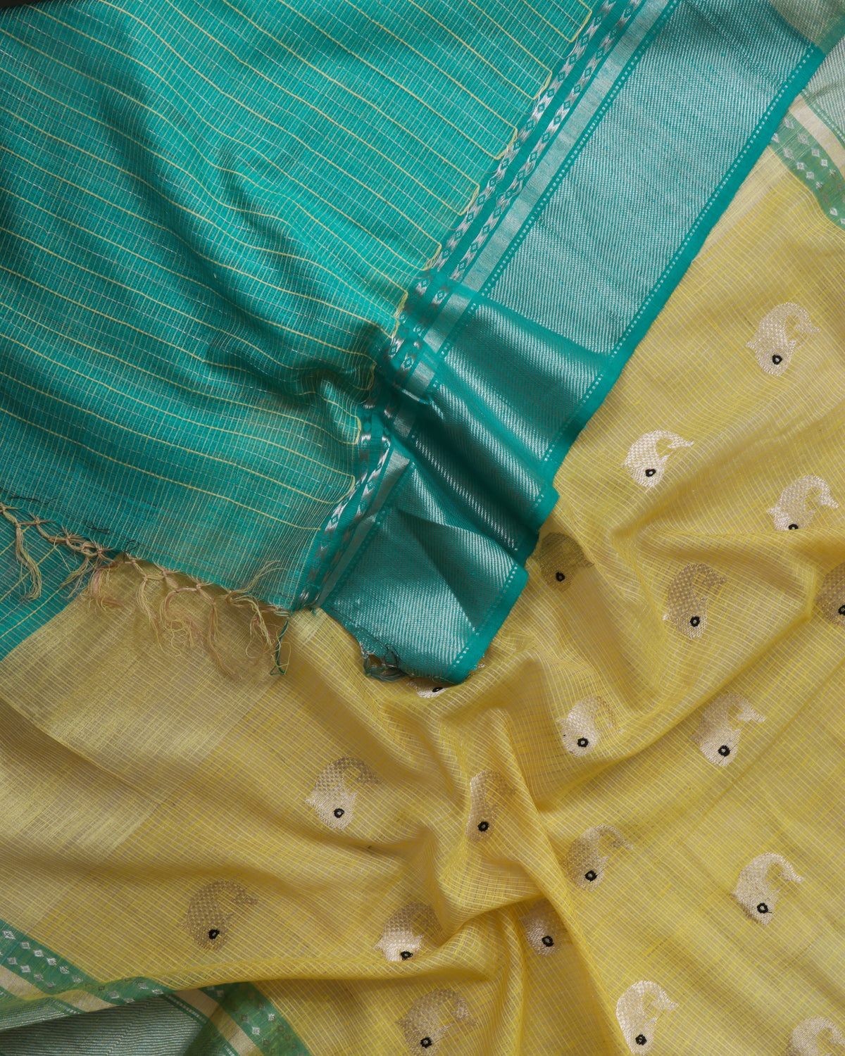 Ekvira Lemon Yellow+Green Eri Silk Saree