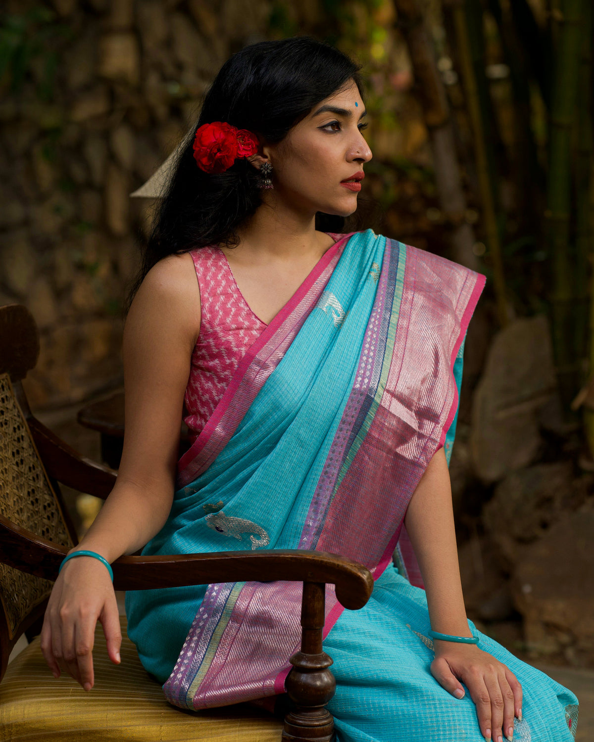 EKVIRA 3 - BLUE AND PINK LIGHTWEIGHT ERI SILK SAREE