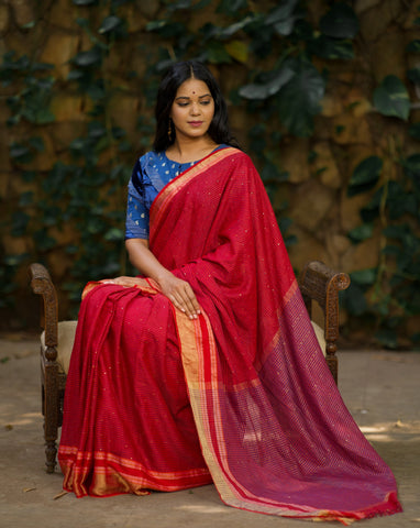 Dark Scarlet Color Satin Swarovski Work Saree